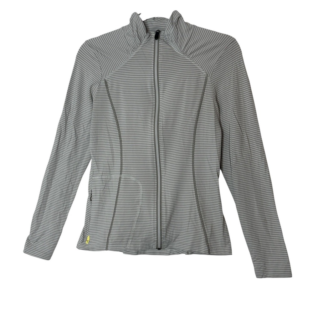 Lole Jacket Womens Medium‎ Gray Stripe Full Zip Athletic Stretch Athleisure